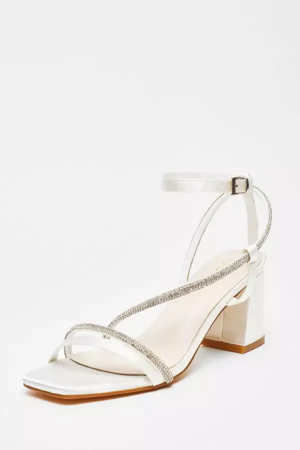 Quiz Clothing Bridal Shoes Bridal White Satin Diamante Block Heeled Sandals 8211 Women