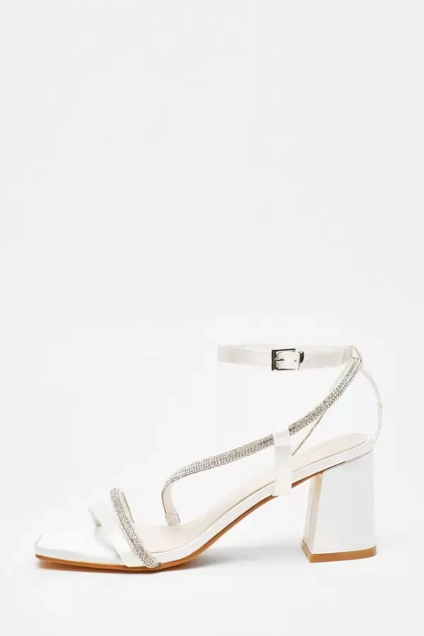 Quiz Clothing Bridal Shoes Bridal White Satin Diamante Block Heeled Sandals 8211 Women