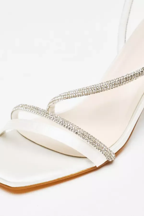 Quiz Clothing Bridal Shoes Bridal White Satin Diamante Block Heeled Sandals 8211 Women