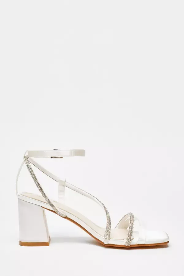 Quiz Clothing Bridal Shoes Bridal White Satin Diamante Block Heeled Sandals 8211 Women
