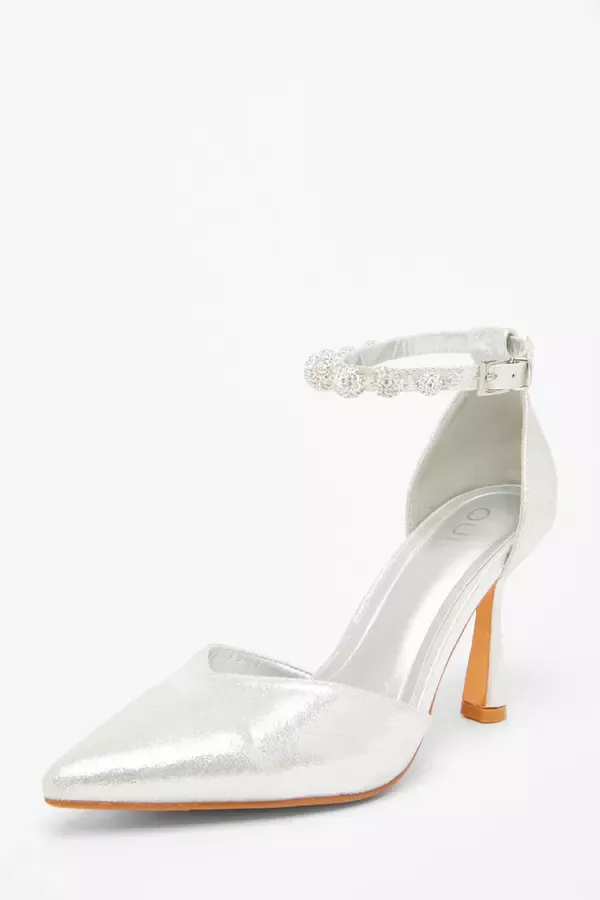 Quiz Clothing Bridal Shoes Silver Diamante Ball Court Heels 8211 Women