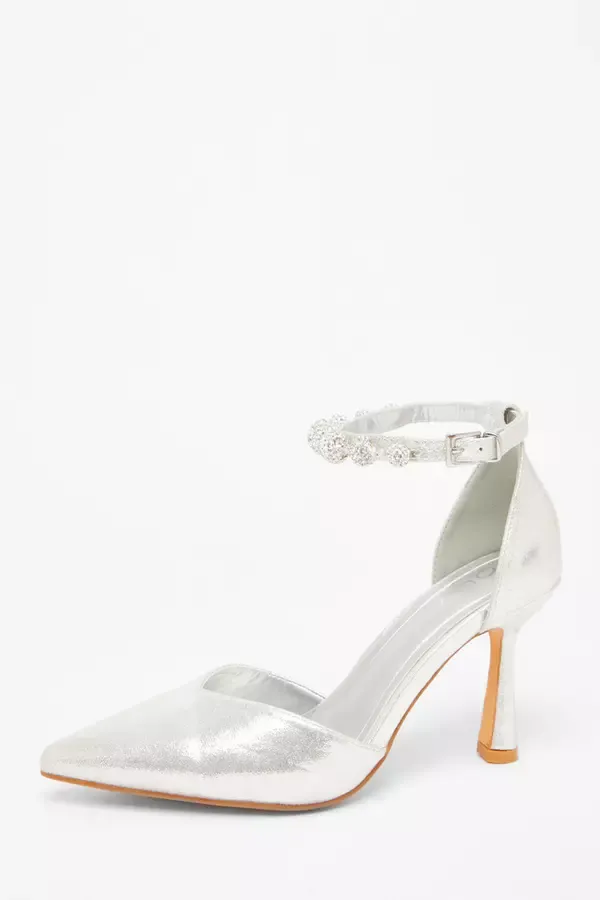 Quiz Clothing Bridal Shoes Silver Diamante Ball Court Heels 8211 Women