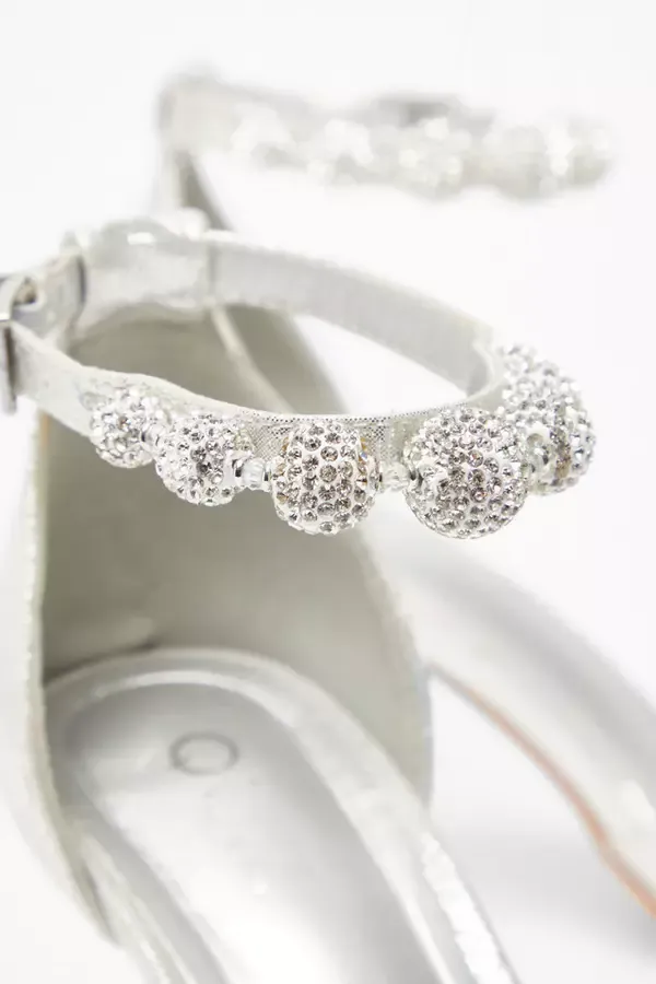 Quiz Clothing Bridal Shoes Silver Diamante Ball Court Heels 8211 Women