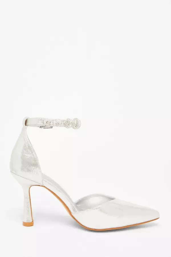 Quiz Clothing Bridal Shoes Silver Diamante Ball Court Heels 8211 Women