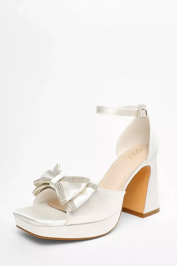 Quiz Clothing Bridal Shoes White Satin Bow Front Platform Heeled Sandals 8211 Women