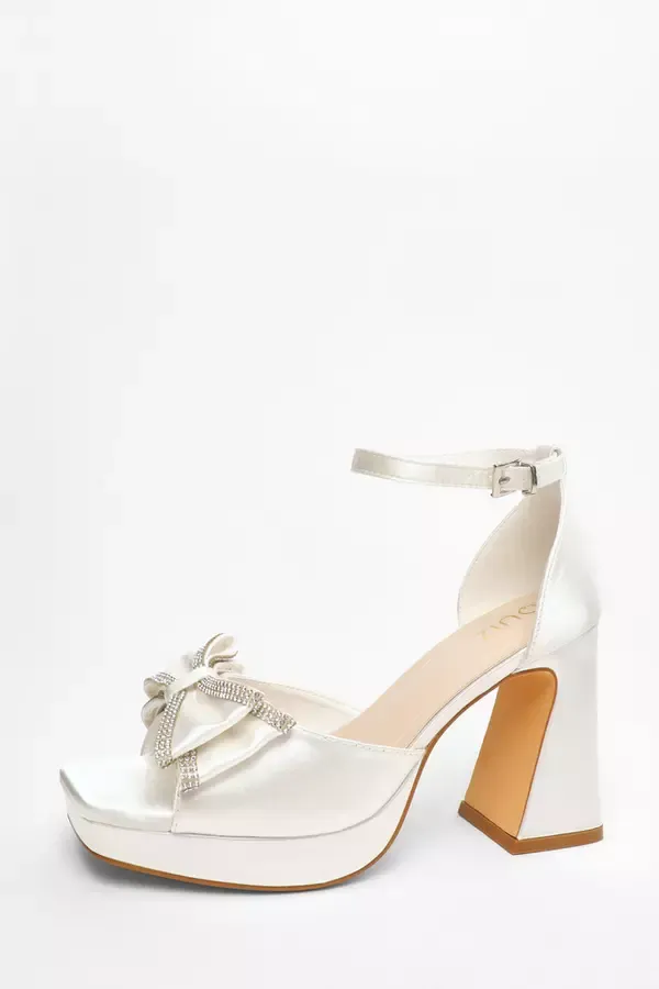Quiz Clothing Bridal Shoes White Satin Bow Front Platform Heeled Sandals 8211 Women Quiz Clothing Bridal Shoes White Satin Bow Front Platform Heeled Sandals 8211 Women