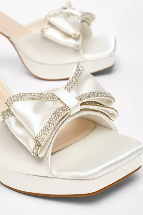 Quiz Clothing Bridal Shoes White Satin Bow Front Platform Heeled Sandals 8211 Women Quiz Clothing Bridal Shoes White Satin Bow Front Platform Heeled Sandals 8211 Women