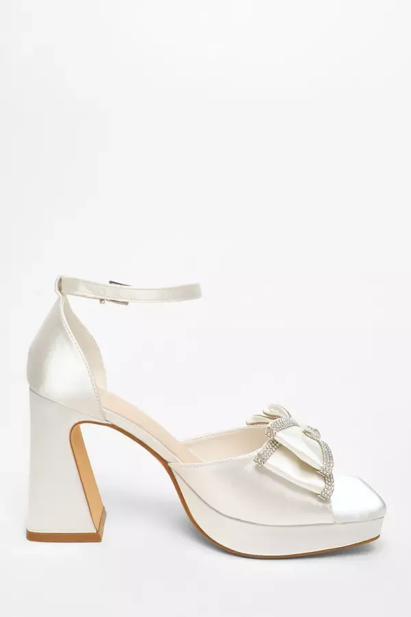 Quiz Clothing Bridal Shoes White Satin Bow Front Platform Heeled Sandals 8211 Women Quiz Clothing Bridal Shoes White Satin Bow Front Platform Heeled Sandals 8211 Women