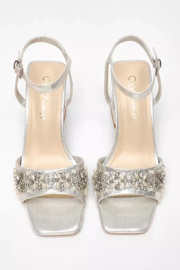 Quiz Clothing Bridal Shoes Wide Fit Silver Shimmer Embellished Block Heel Sandals 8211 Women Quiz Clothing Bridal Shoes Wide Fit Silver Shimmer Embellished Block Heel Sandals 8211 Women