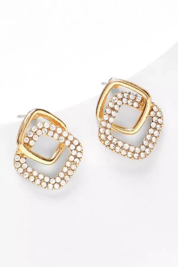 Quiz Clothing Bride To Be Gold Diamante Double Square Stud Earrings 8211 Women