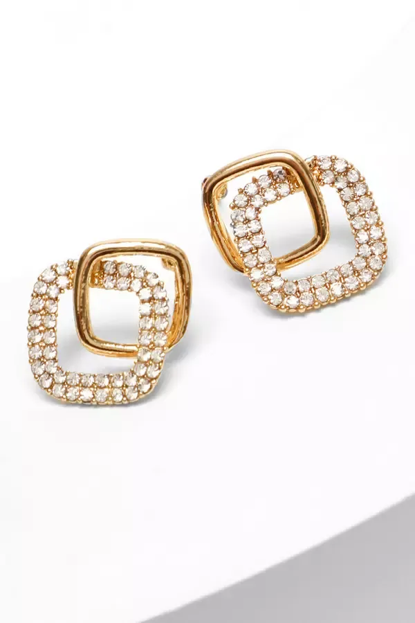 Quiz Clothing Bride To Be Gold Diamante Double Square Stud Earrings 8211 Women Quiz Clothing Bride To Be Gold Diamante Double Square Stud Earrings 8211 Women