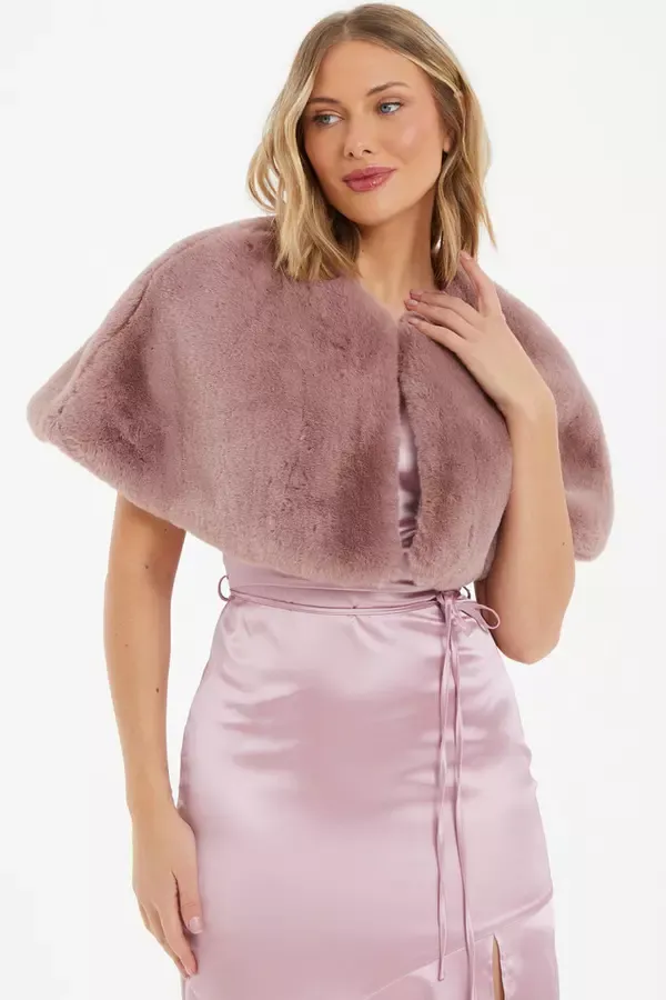 Quiz Clothing Capes and Ponchos Mauve Faux Fur Wrap 8211 Women