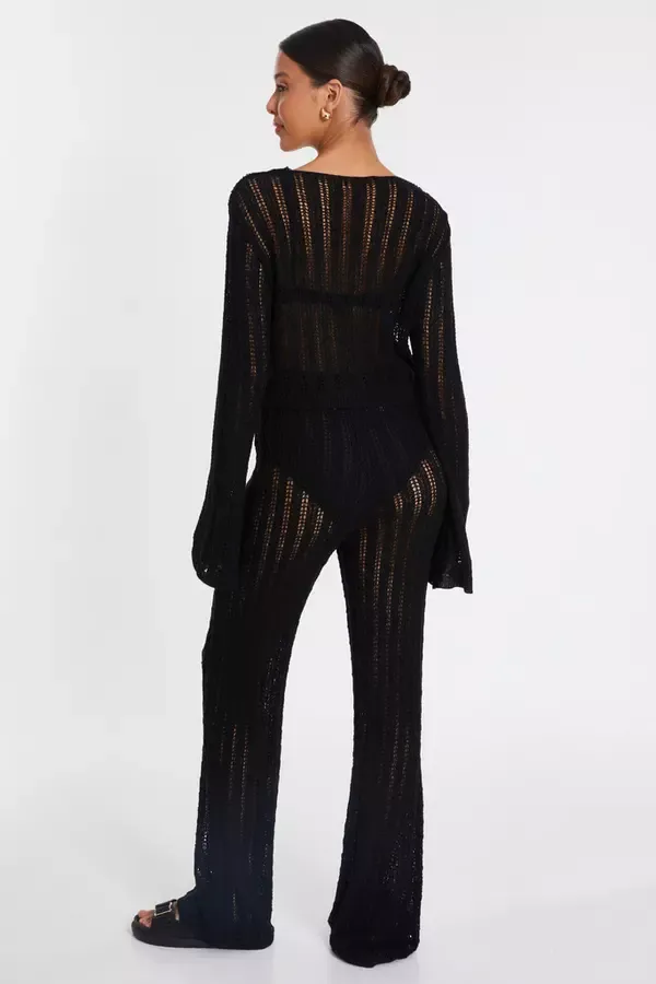 Quiz Clothing Casual Clothing Black Crochet Knit Trousers 8211 Women
