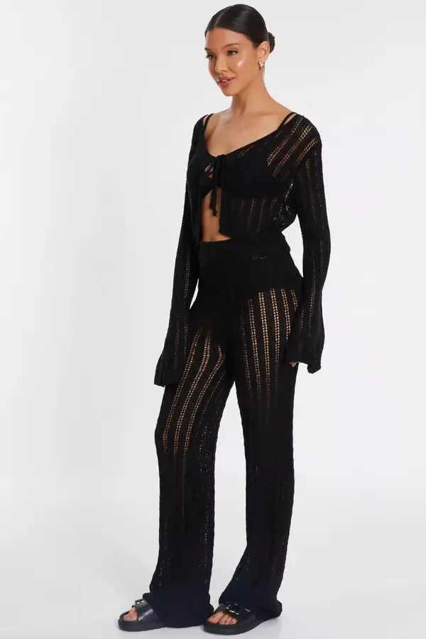 Quiz Clothing Casual Clothing Black Crochet Knit Trousers 8211 Women