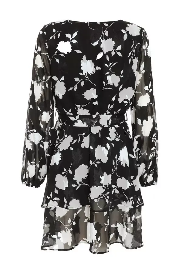 Quiz Clothing Casual Clothing Black Floral Frill Mini Skater Dress 8211 Women