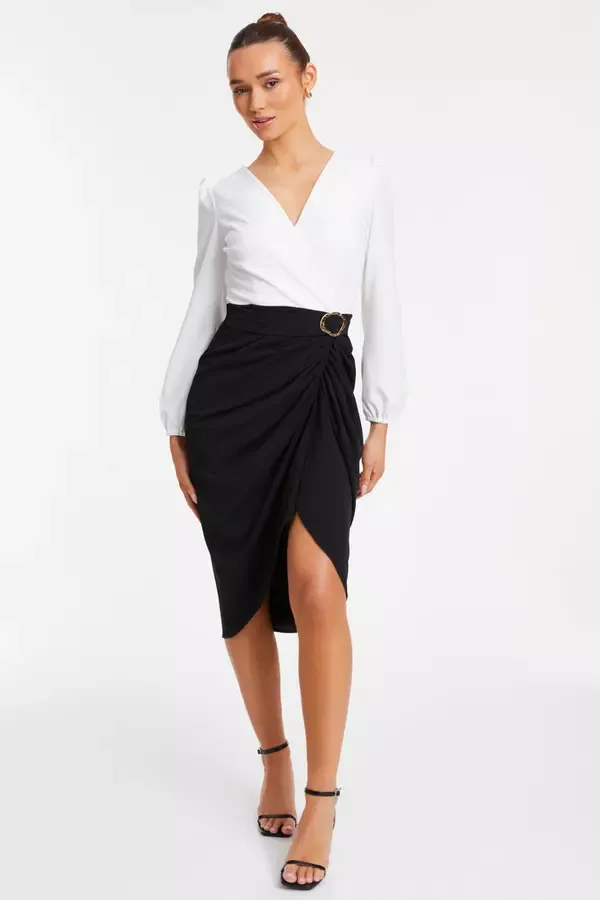 Quiz Clothing Casual Clothing Black Wrap Contrast Midi Dress 8211 Women