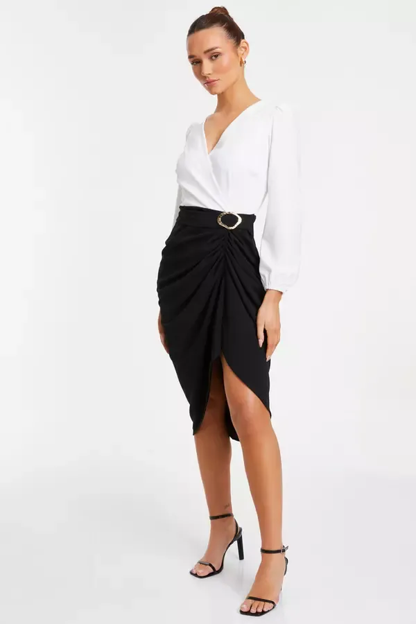 Quiz Clothing Casual Clothing Black Wrap Contrast Midi Dress 8211 Women