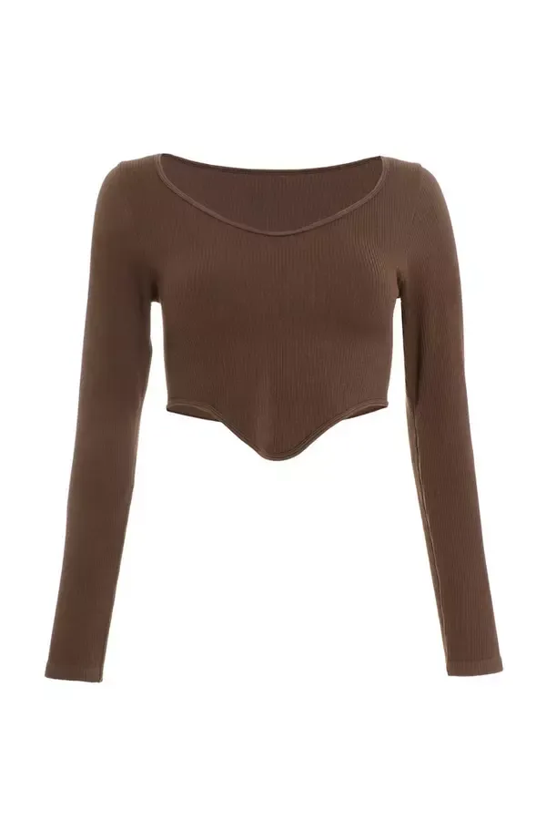 Quiz Clothing Casual Clothing Chocolate Ribbed Crop Top 8211 Women