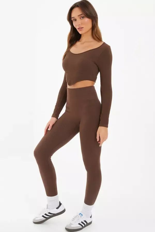 Quiz Clothing Casual Clothing Chocolate Ribbed Crop Top 8211 Women