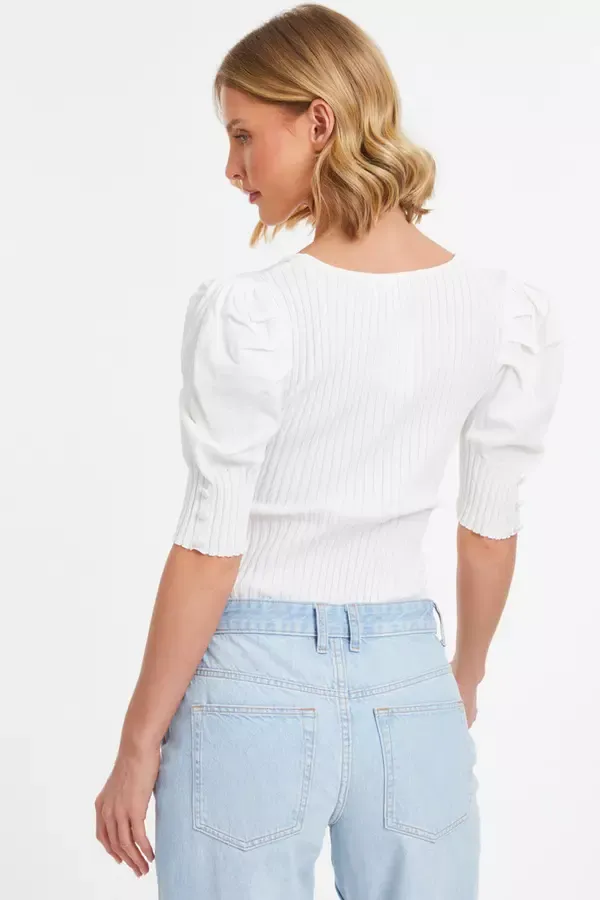 Quiz Clothing Casual Clothing Cream Knitted Puff Sleeve Bodysuit 8211 Women