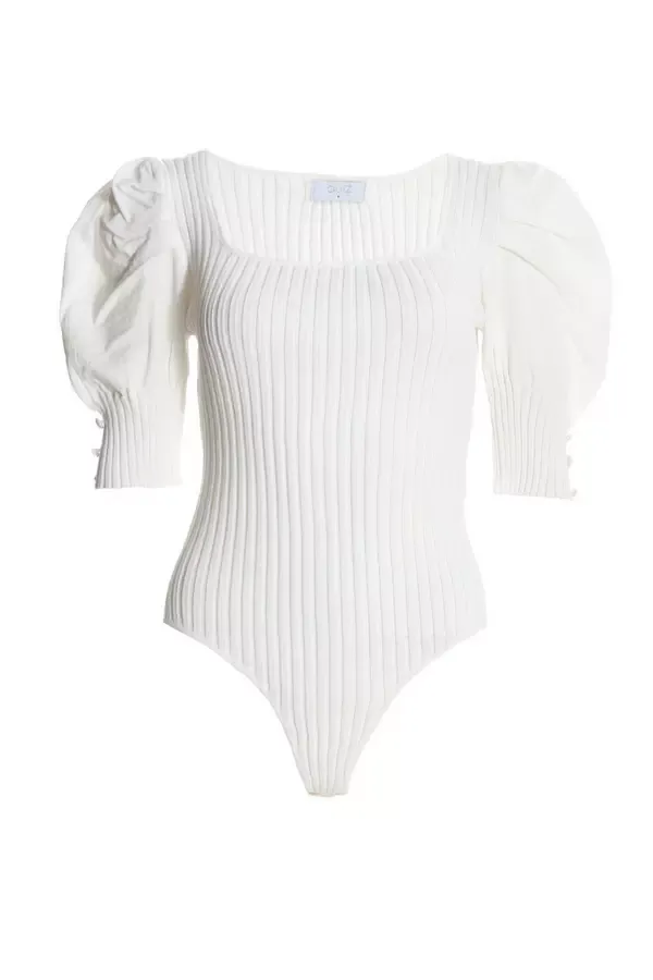 Quiz Clothing Casual Clothing Cream Knitted Puff Sleeve Bodysuit 8211 Women