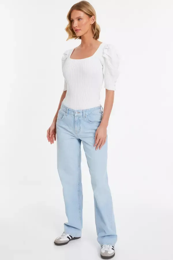 Quiz Clothing Casual Clothing Cream Knitted Puff Sleeve Bodysuit 8211 Women