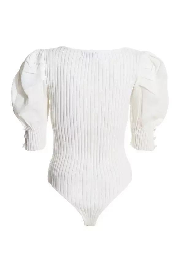 Quiz Clothing Casual Clothing Cream Knitted Puff Sleeve Bodysuit 8211 Women