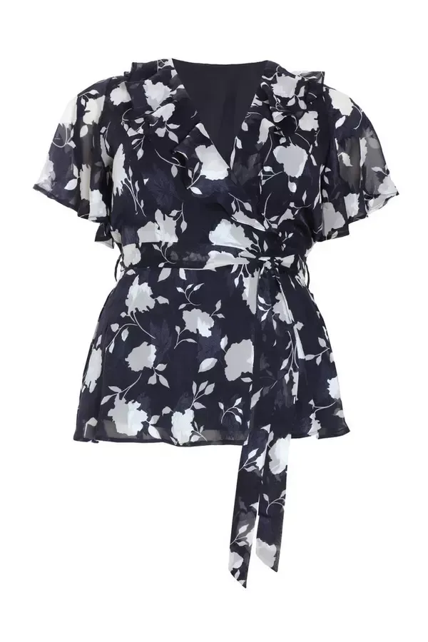 Quiz Clothing Casual Clothing Curve Navy Floral Wrap Frill Peplum Top 8211 Women Quiz Clothing Casual Clothing Curve Navy Floral Wrap Frill Peplum Top 8211 Women