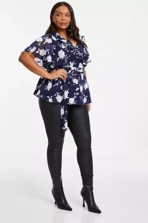 Quiz Clothing Casual Clothing Curve Navy Floral Wrap Frill Peplum Top 8211 Women Quiz Clothing Casual Clothing Curve Navy Floral Wrap Frill Peplum Top 8211 Women
