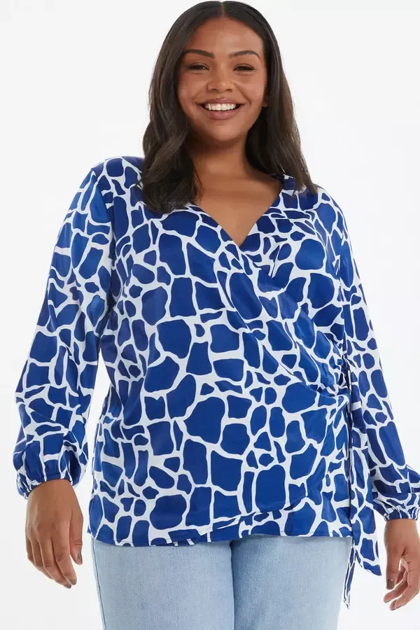 Quiz Clothing Casual Clothing Curve Royal Blue Animal Print Wrap Top 8211 Women