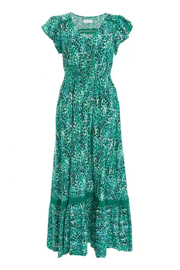 Quiz Clothing Casual Clothing Green Leopard Print Crochet Trim Maxi Dress 8211 Women
