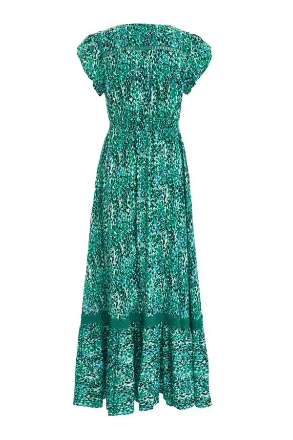 Quiz Clothing Casual Clothing Green Leopard Print Crochet Trim Maxi Dress 8211 Women