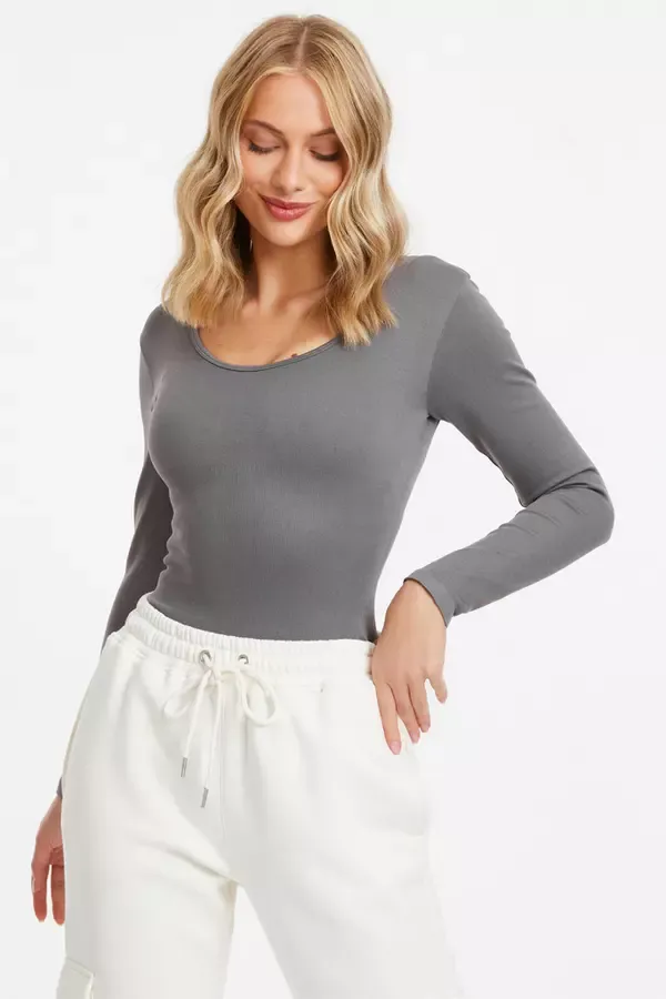 Quiz Clothing Casual Clothing Grey Seamless Long Sleeve Bodysuit 8211 Women