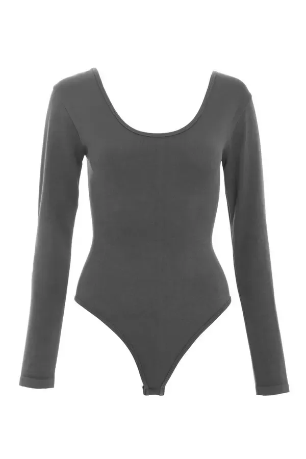 Quiz Clothing Casual Clothing Grey Seamless Long Sleeve Bodysuit 8211 Women