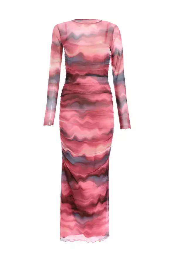 Quiz Clothing Casual Clothing Pink Marble Mesh Ruched Maxi Dress 8211 Women