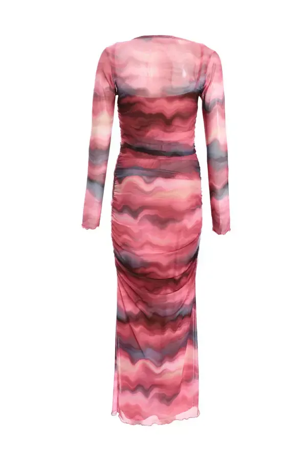 Quiz Clothing Casual Clothing Pink Marble Mesh Ruched Maxi Dress 8211 Women
