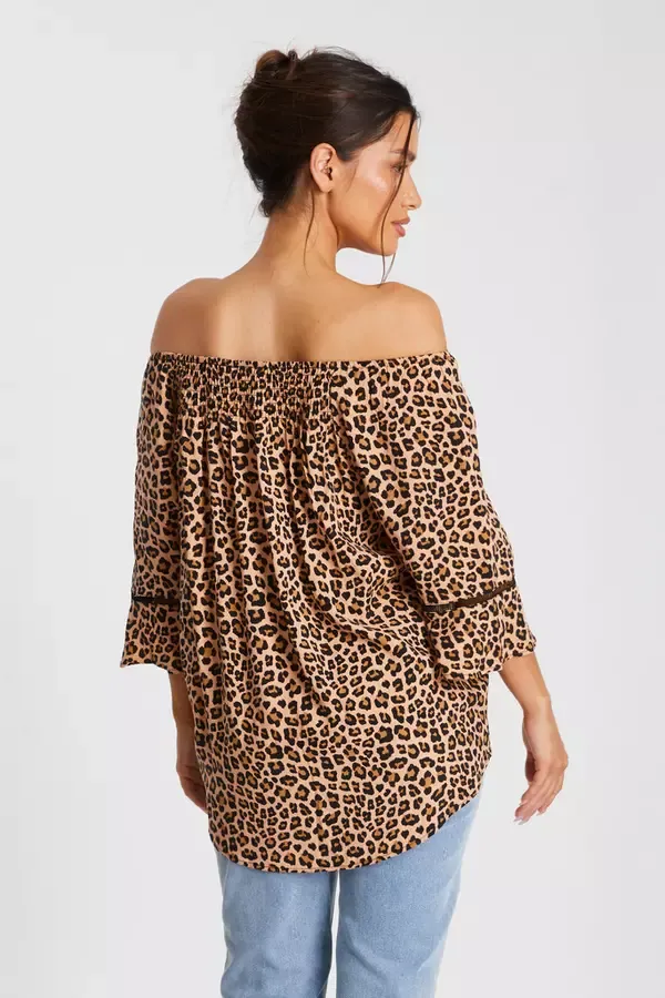 Quiz Clothing Casual Clothing Stone Leopard Print Bardot Top 8211 Women