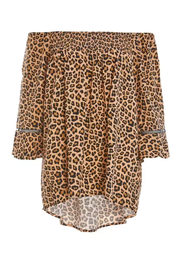 Quiz Clothing Casual Clothing Stone Leopard Print Bardot Top 8211 Women