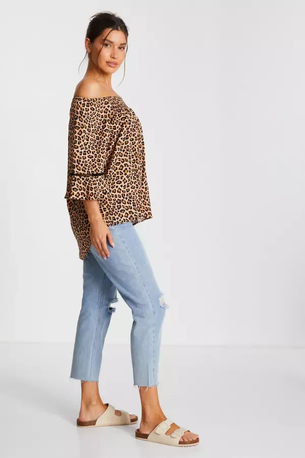Quiz Clothing Casual Clothing Stone Leopard Print Bardot Top 8211 Women