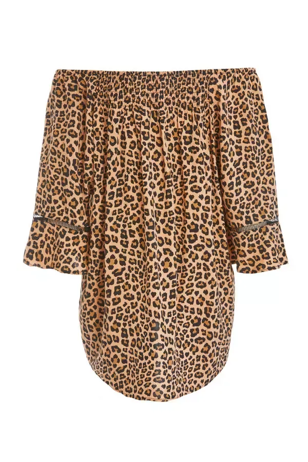 Quiz Clothing Casual Clothing Stone Leopard Print Bardot Top 8211 Women
