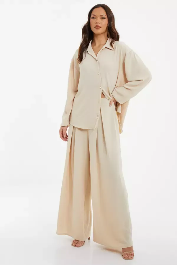 Quiz Clothing Casual Clothing Stone Textured Palazzo Trousers 8211 Women