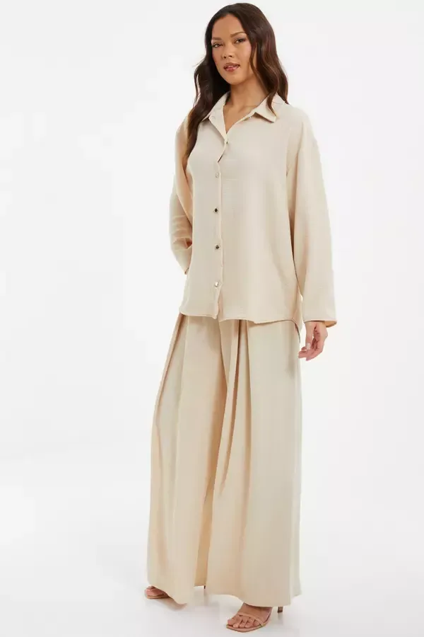 Quiz Clothing Casual Clothing Stone Textured Palazzo Trousers 8211 Women