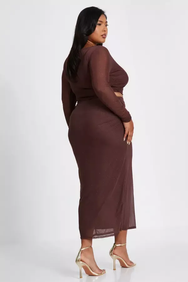Quiz Clothing CoOrds Curve Brown Glitter Mesh Midaxi Skirt 8211 Women
