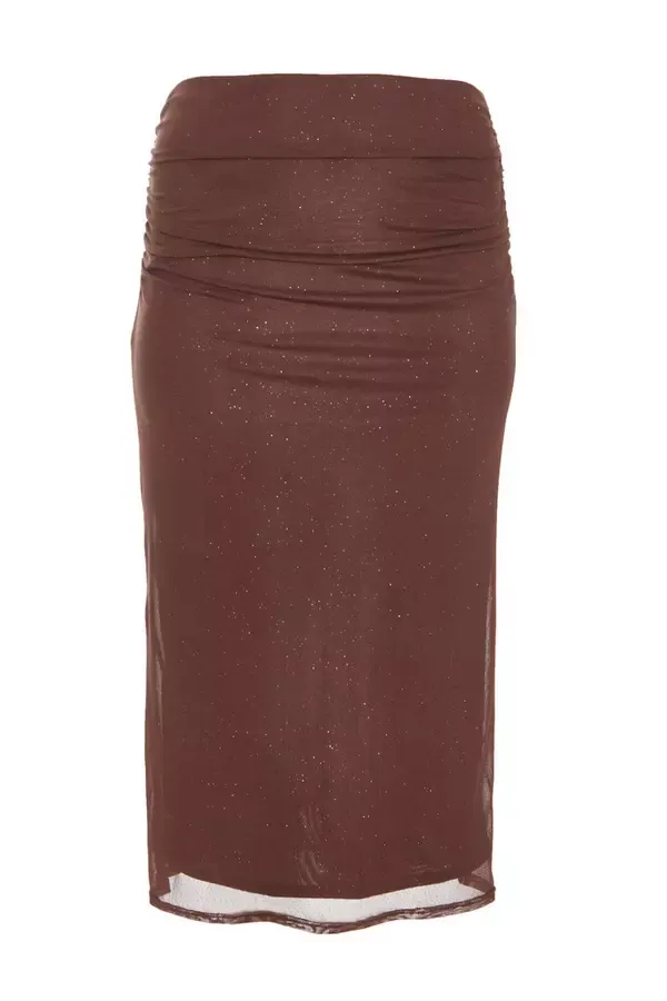 Quiz Clothing CoOrds Curve Brown Glitter Mesh Midaxi Skirt 8211 Women