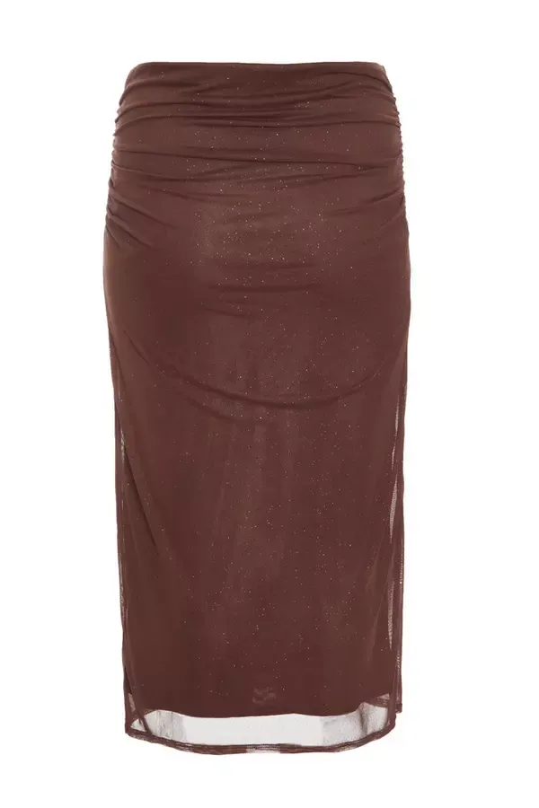 Quiz Clothing CoOrds Curve Brown Glitter Mesh Midaxi Skirt 8211 Women