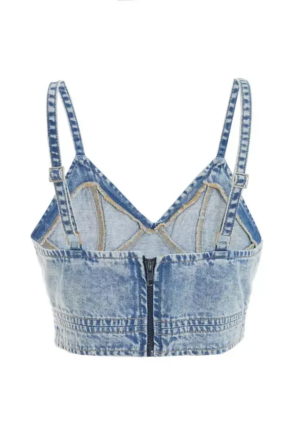 Quiz Clothing CoOrds Light Blue Denim Diamante Crop Top 8211 Women