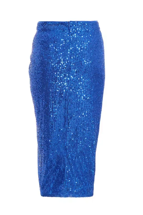 Quiz Clothing CoOrds Royal Blue Sequin Ruched Midi Skirt 8211 Women