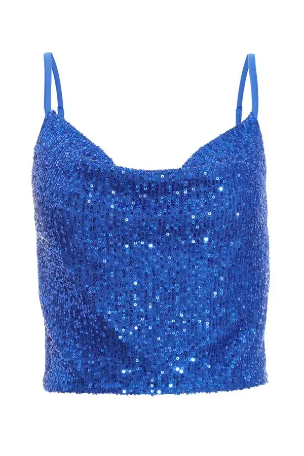 Quiz Clothing CoOrds Royal Blue Sequin Strappy Crop Top 8211 Women