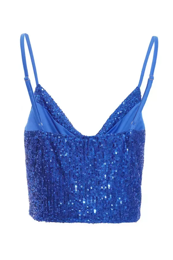 Quiz Clothing CoOrds Royal Blue Sequin Strappy Crop Top 8211 Women