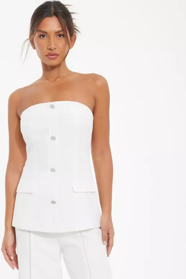 Quiz Clothing CoOrds White Bandeau Tailored Top 8211 Women